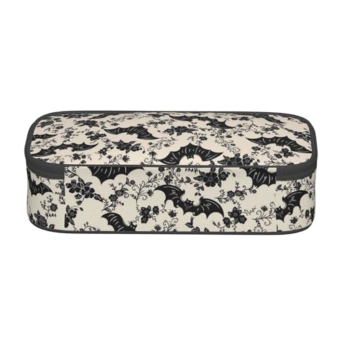 Yrebyou Bat Flower Pencil Case Big Storage Pencil Pouch Multi-Functional Pen Bag Cute Lightweight Organizer for Aldult Office College - color: Grey