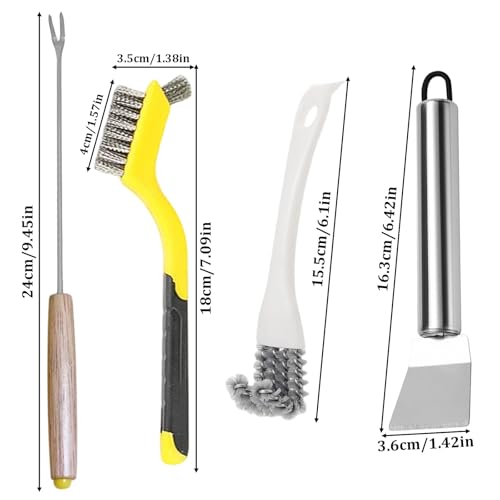 Bird Cage Cleaning Brush Tool Set,4pcs Stainless Steel Pet Cage Cleaner Brush Set for Bird Poop Removing,Ideal for Parakeet, Cockatiel, Hamster and Other Small Pet Cage Accessories (Yellow) - color: Yellow