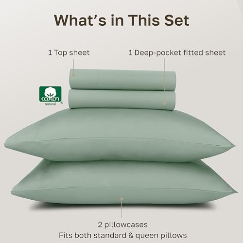 California Design Den 100% Egyptian Cotton Full Size Sheet Sets, Mint Green | Backed by Good Housekeeping Seal, Light & Airy Soft Sateen, 15" Deep Pocket, All-Around Elastic, Durable, Easy Care 4pc Set - color: Mint Green, size: Full