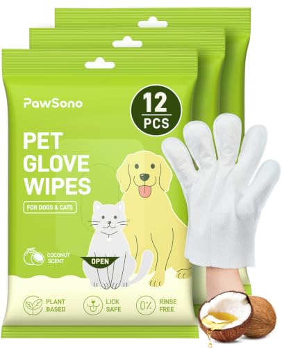 36PCS Hypoallergenic Pet Glove Wipes for Dogs, Cats & Small Animals | No-Rinse Deodorizing Dog Wipes for Paws, Butt, Eyes & Ears | Pet Wipes for Stain & Odor Cleanup Between Baths & Travel - size: 3 Pack