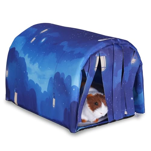 IBWell Guinea Pig Hideout Tunnel with Curtains Cute Starry Sky Bunny Hideaway for Cage Accessories Washable Soft Hedgehog Hides and Houses - color: starry night