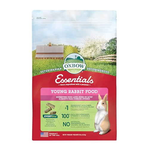 Oxbow Essentials Young Rabbit Food, High-Fiber Rabbit Pellets, USA, 10 lb | Bunny Food for Young Rabbits, Made with High Fiber Oxbow Hay, Vitamins & Minerals, Uniform, Prevents Selective Feeding - size: 10 Pound (Pack of 1)