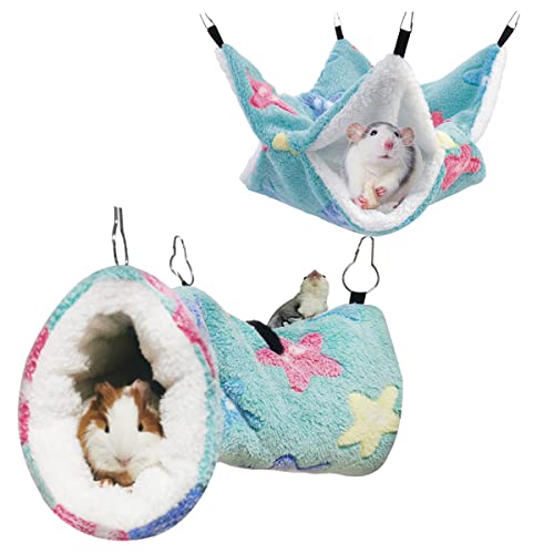 LEFTSTARER Guinea Pig Ferret Rat Hammock Toy Small Animal Cage Accessories Hideout Tunnel & Bunkbed Hammock for Rat Ferret Guinea Pig Hamster Sugar Glider Chinchilla (Star-Green) - color: Star-Green