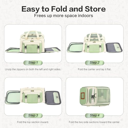 Airline Approved Travel Soft Carrier for Small cat/Dog/pet | Collapsible with Expandable Top and Sides. Kitten Mesh Puppy Carry Bag,18x11x11Delta/ United/American Airlines - color: beige