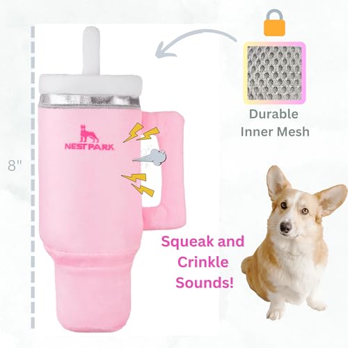 Nestpark Tumbler Cup Funny Dog Toy - Parody Plush Squeaky Crinkle Dog Toy (Pink Dusk) - color: Pink Dusk