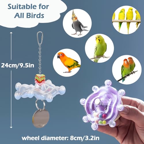 Bird and Small Pet Play Set Interactive Spinner Wheels with Elastic Climbing Ropes 3PC Colorful Wheels and 3PC Green Blue Yellow Ropes for Parakeets Sugar Gliders and Small Animals