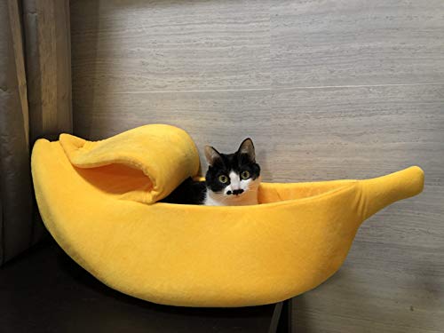 Petgrow · Cute Banana Cat Bed House Large Size, Christmas Pet Bed Soft Warm Cat Cuddle Bed, Lovely Pet Supplies for Cats Kittens Rabbit Small Dogs Bed,Yellow - size: Large