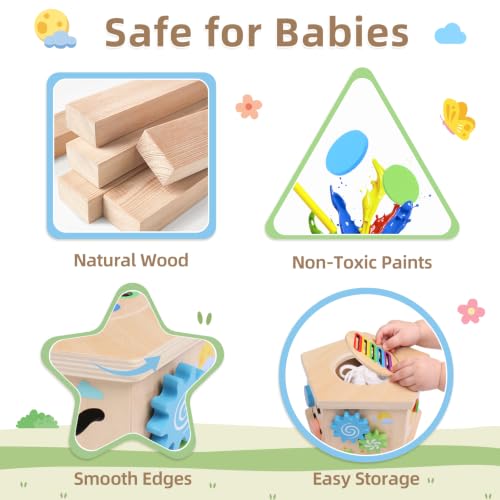 Wooden Activity Cube, 8-in-1 Montessori Toys for 1+ Year Old | Fine Motor Skills Developmental Learning Toys for Toddlers 1-3, First Birthday Gifts for Girls Boys