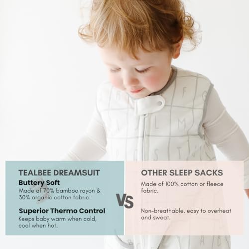 Dreamsuit Walker Toddler Sleep Sack with Feet and Legs, 12M-2T | 70% Rayon Made from Bamboo, 30% Organic Cotton, 0.8 TOG Summer, 2-Way Zipper, Buttery Soft Wearable Blanket, Cactus - color: (1.2 Tog) Alphabet, size: 12-2T