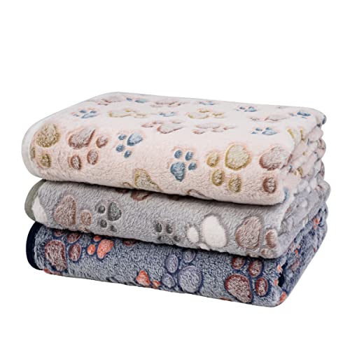 Dono 1 Pack 3 Dog Blankets, Soft Fluffy Fleece Pet Blanket Warm Sleep Mat Paw Print Design Puppy Kitten Throw Blankets Doggy Blanket for Dogs - color: Nude/Gray/Blue, size: Small(23*16")