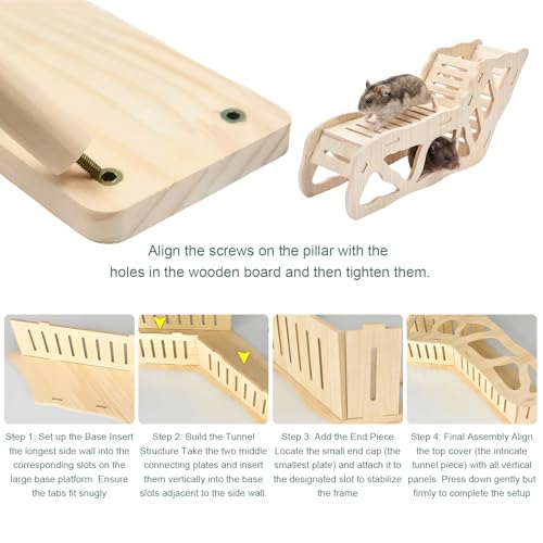 3-Piece Wooden Hamster Platform Set, Versatile Hideout & Exploration Tunnel with Ladder, Cage Decor for Syrian Dwarf Hamsters, Gerbils, Mice