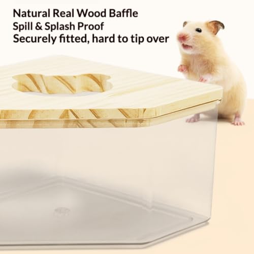 Clear Acrylic Hamster Sand Bath Box with Wood Lid Pet Sandbox (D Small) | Transparent pet shower box with wooden cover easy clean digging hideout space saving corner design for Syrian Hamster - style: D Small