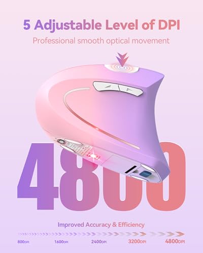 TECKNET Ergonomic Mouse Vertical Wireless with 2.4GHz USB A Receiver | 4800 DPI Optical Tracking, 12 Months Battery Operated, Carpal Tunnel Mice, 6 Buttons, Quiet, for Laptop, PC - Pink Purple - color: Pink Purple