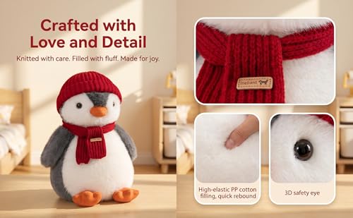 YUKOUQIAN Penguin Stuffed Animal Cute Plush Doll Toy 10 inch for Girls Boys Christmas (red Towel Penguin) - style: red towel penguin
