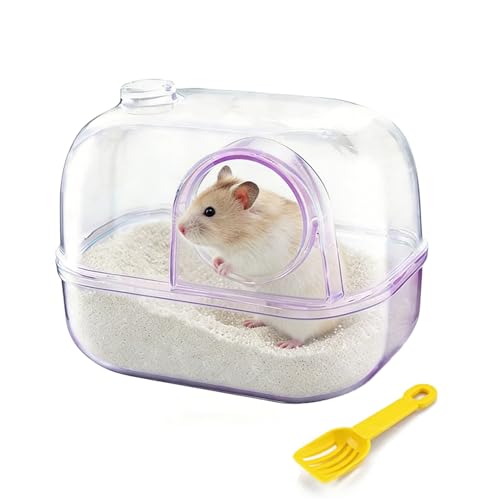 Polaroid-Style Hamster Sand Bath Container, Crystal Clear Acrylic Digging Box for Syrian Hamster & Dwarf Hamsters, 2-in-1 Sandbath Box & Hideout with Scoop (Purple) - color: purple