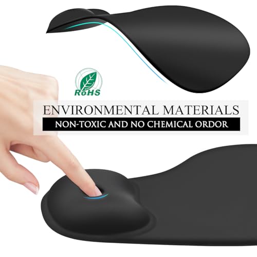 JIKIOU Ergonomic Mouse Pad with Gel Wrist Rest 2 Pack, Portable Small Black | Upgraded-Prevent Gel Leakage, Ergonomic Design for Pain Relief, Cooling Gel filled, Smooth Lycra Surface, Non-Slip PU Base - color: 01Black