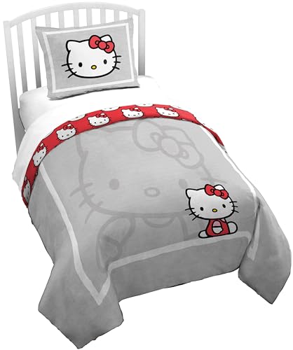 Jay Franco Duvet Cover Set – 2 Piece Comforter Cover and Sham Set, Super Soft Cozy Bedding (Insert Not Included) Grey - Hello Kitty, Twin - color: Grey - Hello Kitty, size: Twin