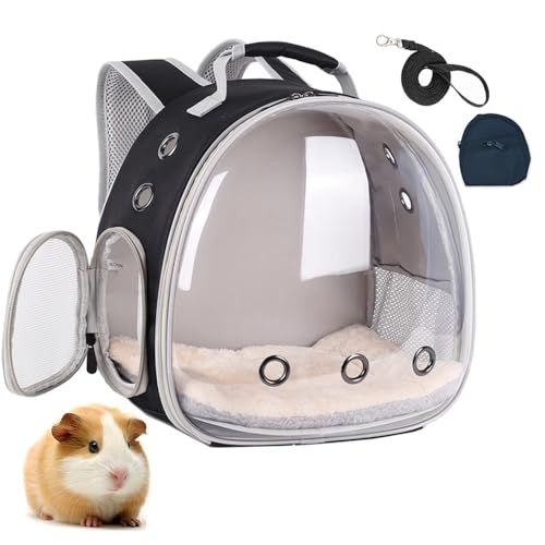 Portable Small Animal Backpack Travel Breathable Pet Carrier Bag Cages for Guinea Pig, Rabbit, Bearded Dragon, Squirrel, Tortoise, Bird, Lizard, Sugar Glider - color: BLK+BLK
