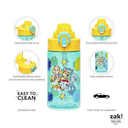 Zak Designs PAW Patrol Sage 16oz Leak-Proof Straw Kids Water Bottle - color: PAW Patrol (Chase, Marshall, Skye, Rubble, Everest), size: 16 Ounces