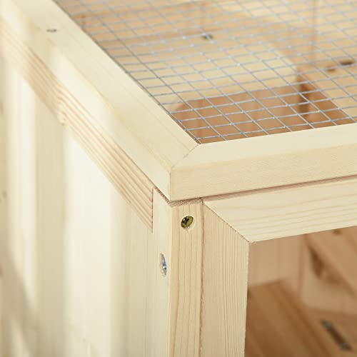 PawHut 3-Tier Wooden Hamster Cage Mice and Rat Cage Small Animals Hutch with Openable Top, Front Door, Storage Shelf, Natural Wood | Small Animals Hutch, Openable Top, Storage Shelf - color: Natural Wood