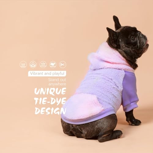 BINGPET Dog Hoodies for Small Medium Large Dogs, Sherpa Hooded Dog Sweater with Leash Hole for Boy Girl Dogs,Soft Warm Fleece Dog Winter Clothes Cold Weather Coats Jacket for Puppy Sweatshirt,S - color: Tie-Dye Pink, size: Small