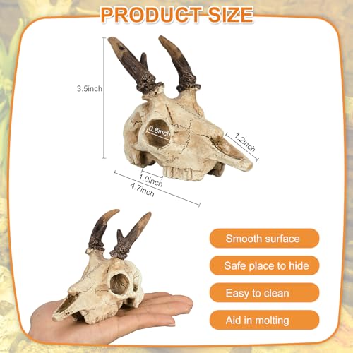 Mini Deer Skull Reptile Hide, Resin Tank Decor for Geckos, Snakes & Spiders | Realistic resin deer skull for terrarium décor; compact cave opening suits spiders, ants, Dubia roaches and other tiny pets.