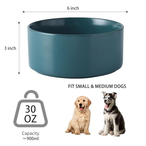 6'' Ceramic Dog Bowl - 30Oz Classic Dogs Food & Water Bowl for Small and Medium Breed Dogs, Heavy Duty Non-Slip Dog Dishes, Food Grade Stoneware Pet Bowl, Dishwasher & Microwave Safe, Green - color: Bowl - Green, size: 6 inch