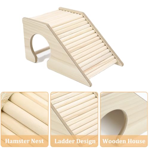 Hermit Crab Hideout with Ramp, Wooden Climbing Toys, Aquarium Ladder Bridge Ramp Toy, Small Animals Tank or Cage Accessories, Hermit Crab Habitat