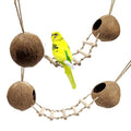 Bird Coconut Hides Nest with Ladder Parrot Cage Hanging Natural Coco Shell Hut Hide Toy with Wooden Bridge Hollow Hideaway Toys for Parakeet Lovebird Finch Canary 2PCS - size: 2PCS 22.04*13.38in