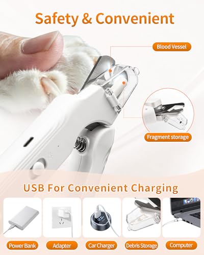 2-in-1 Dog & Cat Nail Clippers & Grinder with LED Light to Avoid the Quick | Quiet USB Rechargeable Pet Nail Trimmer with Safety Guard for Small Medium Large Pets