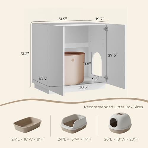 Amunrbrek Large/Tall Litter Box Enclosure, Modern Wooden Litter Box Furniture for XL Litterbox with Hidden Storage as Sideboard Cabinet (White) - color: White