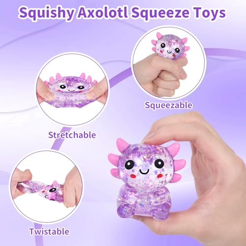 Purple Sitting Axolotl Squeeze Toy, Slow Rising Squishy Toy | Cute Glitter Squeeze Anxiety Pressure Ball, Portable Calming Fidget Toy for ADHD Autism, Gift Box Packed - color: Single Purple Sitting Axolotl
