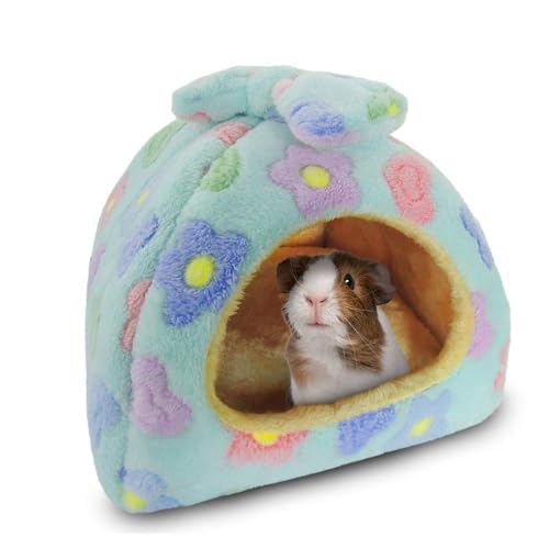 Small Animal Pet Bed, Sleeping House Habitat Nest for Guinea Pig Hamster Hedgehog Rat Chinchilla Hideout Bedding Snuggle Sack Cuddle Cup Cage Accessories with Removable Washable Mat (Blue) - color: Blue