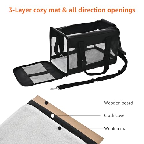 Amazon Basics Airline Approved Soft-Sided Mesh Pet Travel Carrier with Shoulder Strap, Removable Washable Fleece Pad, Top Opening, Ventilation for Dog, Cat, up to 22 pounds, 19.7Lx12Wx12H in., Black - size: 20.0"L x 12.0"W x 12.0"H