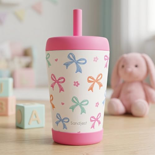 SANDJEST Bows Insulated Sippy Tumbler 12 Oz, Gift for Birthday, Christmas & Back to School (Multicolor 2) - color: Bow 4