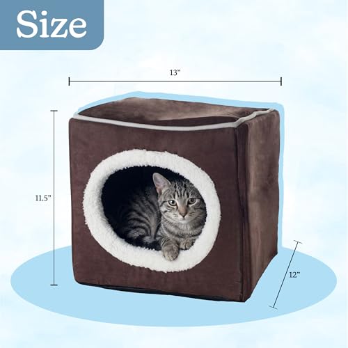 Cat House - Indoor Bed with Removable Foam Cushion - Cat Cave for Puppies, Rabbits, Guinea Pigs, and Other Small Animals by PETMAKER (Dark Brown) 13x13.5x12" - color: Dark Brown