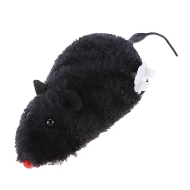 Black Clockwork Mouse Toy, Cat Mice Toys, Cat Plush Mouse Hunting Toy, Clockwork Running, Wind Up Indoor Plush Mice Wind-up Pet, Realistic Racing for Kitten, Indoor