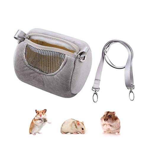 Dwarf Hamster Carrier Bag Portable Cylinder Warm Outdoor Bag with Adjustable Single Shoulder Strap (Grey) - color: Grey
