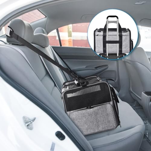 Petmolico Cat Carrier Soft-Sided Airline Approved, Medium, Grey-X862 | For small/medium cats & puppies up to 16 lbs, 3 open doors, travel-friendly pet bag - color: Grey-X862, size: Medium