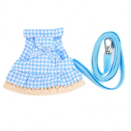 Squirrel Harness and Leash Set, Cute Blue Plaid Small Animal Dress Vest for Fancy Rats, Sugar Gliders and Small Pets, Adjustable Walking Outfit with 4FT Leash,Blue Plaid, S,1530-2 - color: Blue Plaid, size: S: 4-6" Neck, 6-7.5" Chest, Squirrel/Rat