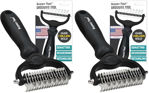 Maxpower Planet Hair Brush - Double Sided Shedding, Dematting Undercoat Rake for Dogs and Cats, Extra Wide Dog Grooming Brush, Reduce Shedding by 95%, Black (Pack of 2) - color: Black, size: Large (Pack of 2)