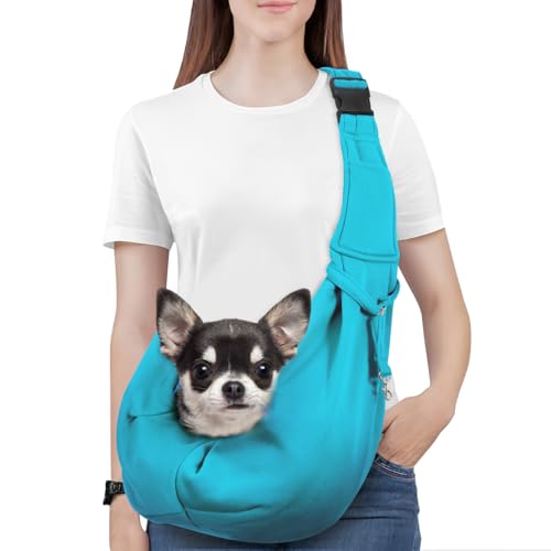 Pawaboo Small Dog Sling Carrier,for 3-10 lbs Pets, Blue | Reversible Hands Free,Safety Buckle,Storage Pocket,Machine Washable for Travel Outdoor Activities - color: Blue