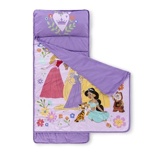 Jay Franco Kids Nap Mat with Embedded Pillow & Blanket – Soft 46"x20" Microfiber Sleeping Bag with Name Tag & Handle - style: Pink - Disney Princess