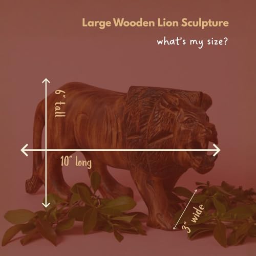 Lion Statue for Decor, Wooden Figurines, 10 Inch Wide - size: Lion