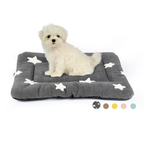 Mora Pets Dog Crate Pad Kennel Bed Crate Mat for Small Dogs Washable Cute Star Pet Bed for Dog Cage Ultra Soft Flat Puppy Cat Kitten Pillow Cushion for Sleeping Anti-Slip Grey 24 x 18 | Soft Dog Cat Bed Mat, Puppy Crate Pad for Dog Cages Cozy Sleeping Lin