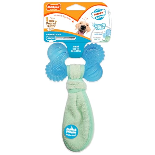 Nylabone Puppy Chew 2-in-1 Teething Freezer Bone Dog Chew Toy, Small | Peanut butter flavor, teething toys for puppies, puppy teething freezable to soothe sore gums, for small puppies up to 25 lbs - size: Small