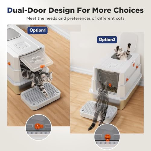 FURTIME Stainless Steel Litter Box with Lid, Enclosed Metal Cat Litter Box | XL Extra Large, Cat Box with High Sided Enclosure & Scoop, Big Cats, Front & Top Entry, Odor Free, Anti-Leakage, Silver - color: Silver, size: X-large