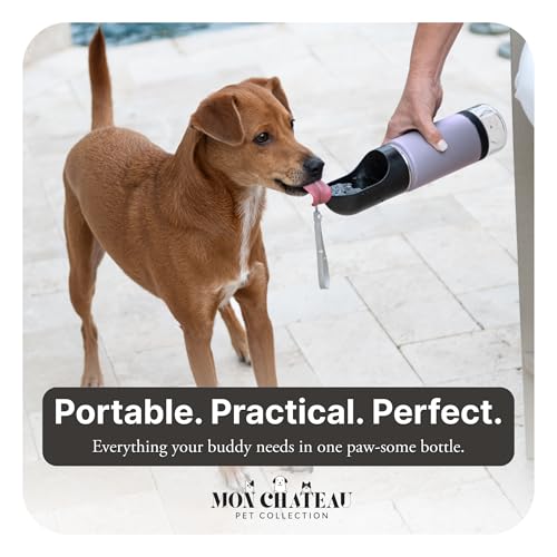 Mon Chateau 14oz Portable Dog Water Bottle with 4 oz Snack Storage, Double Walled Stainless Steel Body, Leak-Proof, Dishwasher Safe Pet Travel Bottle for Dogs, Cats & Outdoor Use, Black | 4oz Snack Compartment, Double Walled Stainless Steel, Leak-Proof, D