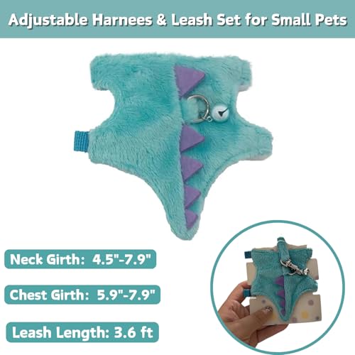 Bearded Dragon Harness and Leash Set - Soft Fleece Dinosaur Vest with Safe Bell Adjustable Lizard Traction Rope Escape Proof Outdoor Walking Training Leash for Ferret Rat Kitten Puppy (Blue) - color: Blue