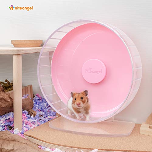 Niteangel Super-Silent Hamster Exercise Wheels: Quiet 10 inch Running Wheel | Can 10.6-13.4" Adjustable Height - No Bend Back Spinner Running for Dwarf Syrian Hamster Gerbils Mice Or Other Small Animal - color: Pink, size: Medium